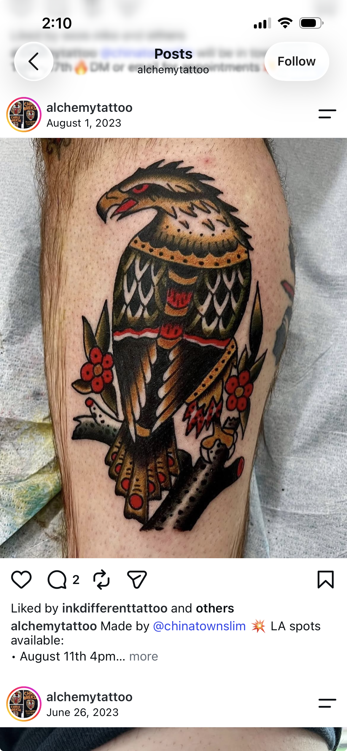 Neotraditional eagle and dagger tattoo on a forearm